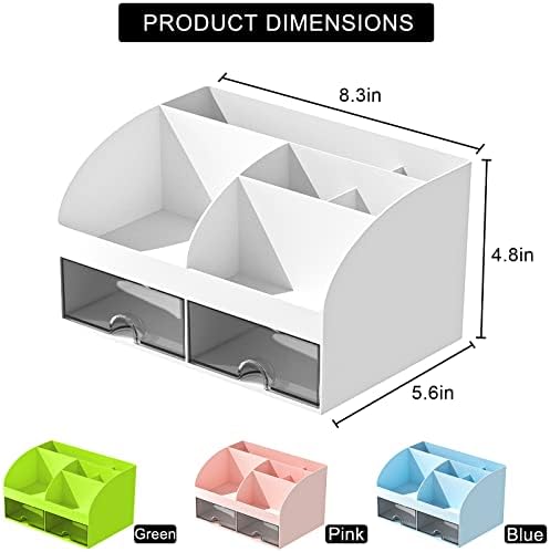 COMFYROOM Desk Organizer with 6 Compartments and 2 Drawers, Plastic Makeup Organizer, Pen Holder for Desktop Storage, Desk Organization for School, Home, Office Supplies (White) - Image 2