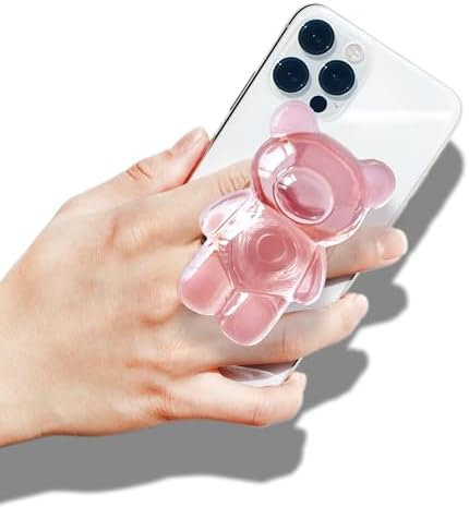On The Grip Magnetic 3D Gummy Bear Style Expandable Collapsible Mobile Phone Grip Stand Holder for Smartphone Tablet Cell Phone Accessory (Clear Pink) - Image 2