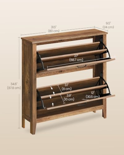 VASAGLE Farmhouse Shoe Cabinet, Narrow Storage Organizer, 2 Flip Drawers - Image 2