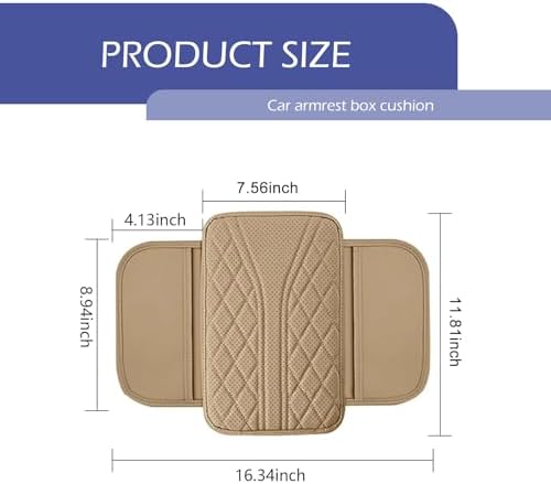 Car Center Console Cover, Breathable Fiber Leather Car Armrest Cover with 2 Storage Bags, Universal Vehicle Center Console Pad, Universal for SUV, Sedan, Truck (Beige) - Image 2