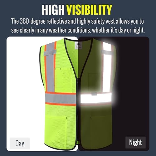 JKSafety Safety Vest for men women Hi Vis Vest with Pockets and Zipper High Visibility Construction Vests BX310 - Image 2