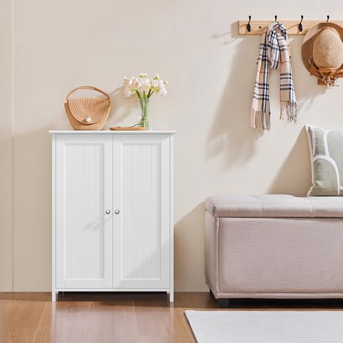 Yaheetech Small Bathroom Storage Cabinet for Towels with 2 Doors, White - Image 4