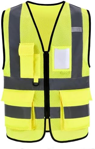 High Vis Safety Vest Reflective Strips, Multi-Pocket Design, Available in Yellow,Orange,black,Pink,blue,Red,purple by Unknown