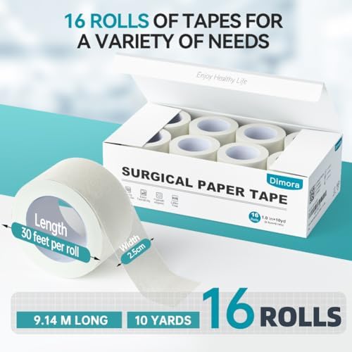 Dimora Paper Medical Tape 16 Rolls- Hypoallergenic White Surgical Tape for Sensitive Skin，Breathable First Aid Wound Tape with Pain-Free Removal，Secures Dressing and Medical Devices -1" x 10 Yards - Image 2