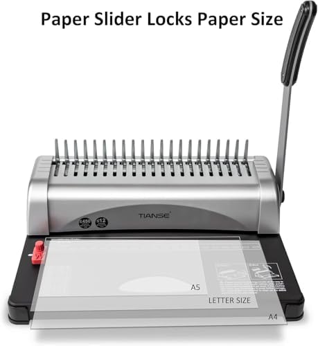 TIANSE Binding Machine, 21-Holes, 450 Sheets, Comb Binding Machines with Starter Kit 100 PCS 3/8'' Comb Binding Spines, Comb Binder Machine Book Maker Perfect for Letter Size, A4, A5 or Smaller Sizes - Image 2