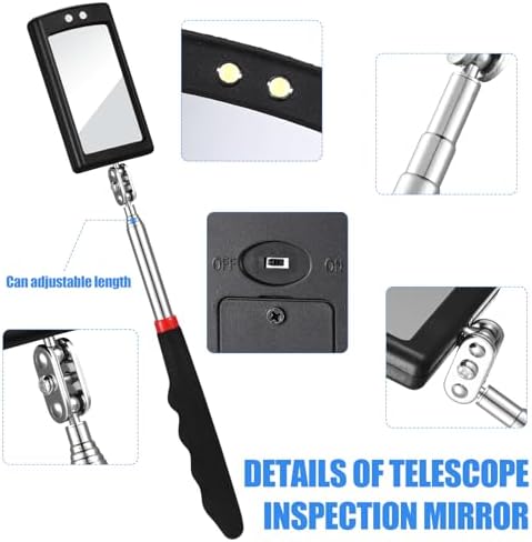 BBTO 4 Pcs LED Telescoping Inspection Mirror,Classic Style,Various Sizes - Image 4