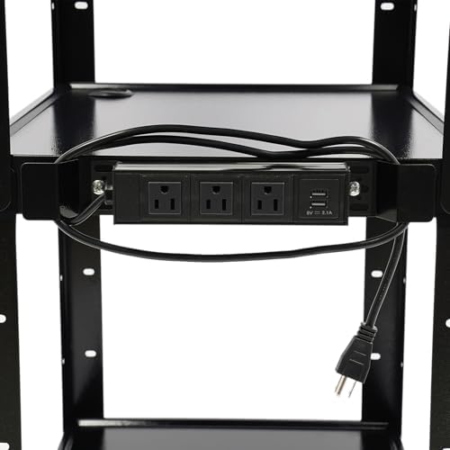 Steel Rolling Cart with Wheels, Height Adjustable Metal AV Cart Heavy Duty Rolling Work Station Media Projector Cart with Folding Drop Leaves, Supports Up to 300 LBs, 24'' x 18'' x 41.75'' - Image 7