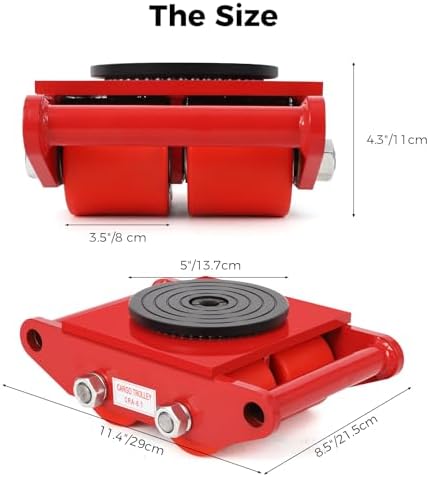 6 Ton Heavy Duty Moving Dolly with 360° Rotating Anti-Skid Pad, Carbon Steel Machine Skate for Industrial Equipment, PU Wheel Skate for Workshop Warehouse Transport - Image 3