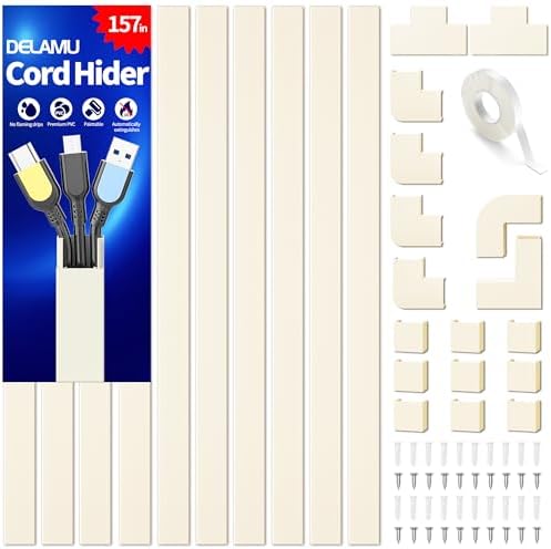 Cord Cover Wall, 157in Delamu Cord Hider Wall Mounted TV, Wire Covers for Cords Cable Management, Cable Raceway Cable Hider Concealer, Cable Cover Wire Hider to Hide Cords, 10XL15.7W0.95H0.55in Beige by DELAMU