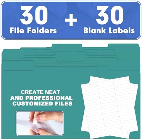 File Folder, HERKKA 30 Pack 1/3 Cut Tab File Folders, File Folders Great for Organizing and Filing, Letter Size, Turquoise - Image 5
