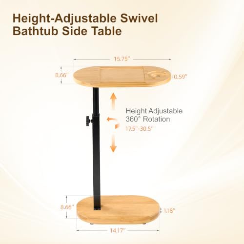 Bamboo Bathtub Side Table, Height Adjustable Bath Caddy Tray - Image 2