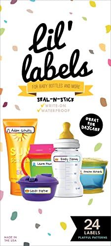 Bottle and Food Labels, Write-On, Freezer Safe, Self-Laminating, Waterproof Kids Name Labels for Baby Bottles, Sippy Cup for Daycare School, Dishwasher Safe (Playful Patterns) by LilLabels