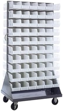 Quantum Storage Systems QMD-36H-230CL Mobile Double Sided Gray Louvered Rack System with Bins, 36” L x 25” W 72” H, Clear by QuantumStorageSystems