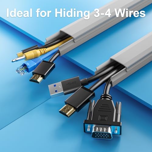 Yecaye TV Cord Hider, 42in Cord Cover Wall Mounted, W1.18in H0.6in, Grey - Image 4