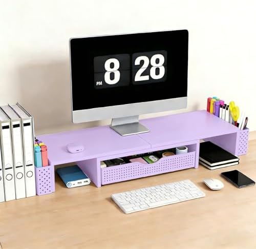 Spacrea Dual Monitor Stand Riser with Drawer and 2 Pen Holders - Image 2