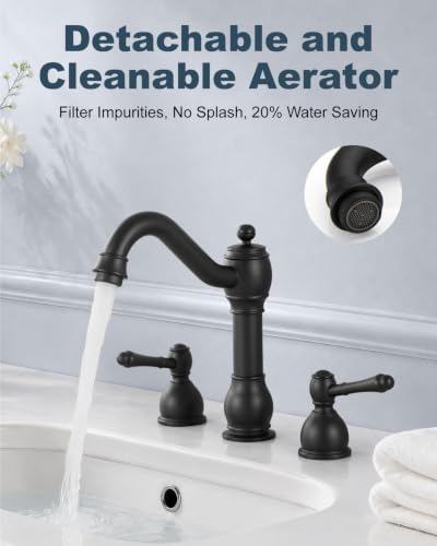 Aolemi Widespread Bathroom Sink Faucet 3 Hole Metal Lever Matte Black - Image 2