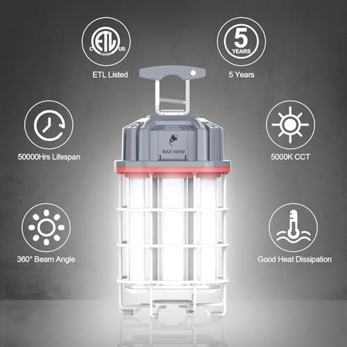 HUOZ 150W LED Temporary Work Light, 22500Lumen 5000K LED Construction Work Lights Hanging Portable Job Site Light with Hook, 10ft Cord, Plug and ON/Off Switch, AC100-277V ETL Listed - Image 3