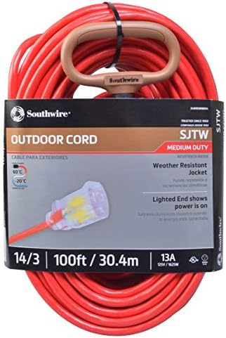100ft SJTW 14/3 Outdoor Ext Cord W/ Lighted End (Red) - Image 2