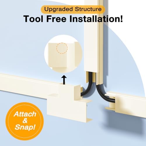 Delamu 157in Cord Hider, Cord Cover Wall Cable Management, Paintable Wire Cover for Cords, Cable Hider Raceway Kit, Cable Cover Concealer, Wire Hiders for TV on Wall, 10 X L15.7 W1.18 H0.6in, Beige - Image 2