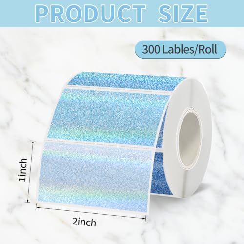 2''x1'' Holographic Direct Thermal Barcode Labels,Self-Adhesive Thermal Printer Stickers for Address Design DIY Logo Business（Blue Gradient Dots） - Image 2