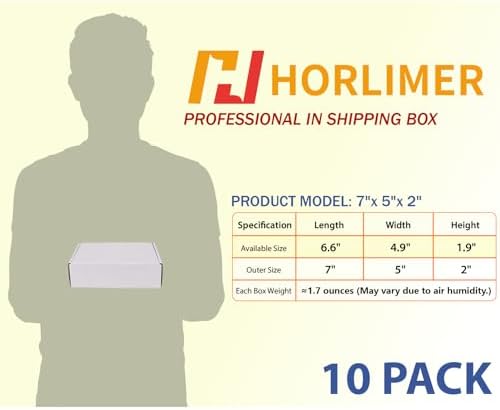 HORLIMER 10 Pack 7x5x2 Shipping Boxes, White Corrugated Cardboard Box for Mailing, Packaging, Small Business - Image 2