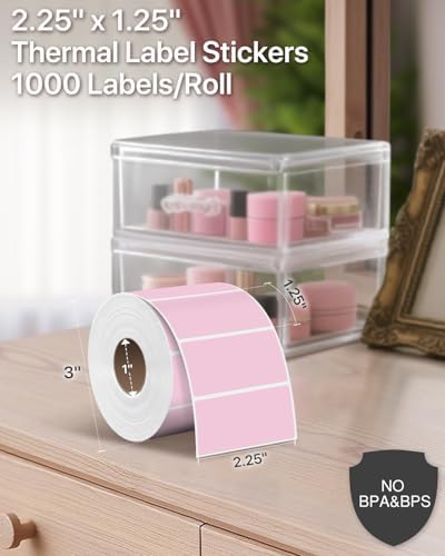 iEager 2.25x1.25 Inch Thermal Labels, Pink Durable Thermal Printer Stickers, Self-Adhesive Rectangle Shipping Label Printer Sticker for Barcode, Name, Address, 1000 Labels/Roll - Image 2