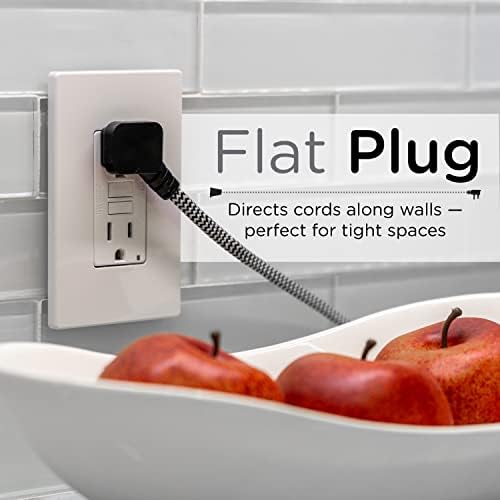 Cordinate Designer 3-Outlet Extension Cord, 2 Prong Power Strip, Extra Long 8 Ft Cable with Flat Plug, Braided Chevron Fabric Cord, Slide-to-Lock Safety Outlets, Black/White, 39984 - Image 5