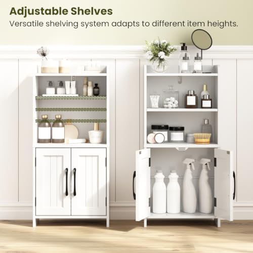 Small Bathroom Storage Cabinet with 2 Doors & Shelf, Line White - Image 3