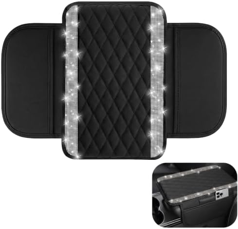 Sparkly Car Center Console Cover, Premium Rhinestone Armrest Cover for Car Center, Microfiber Leather Auto Arm Rest Cushion with Side Storage Pockets, Universal for Most Vehicles (Silver) by Unknown