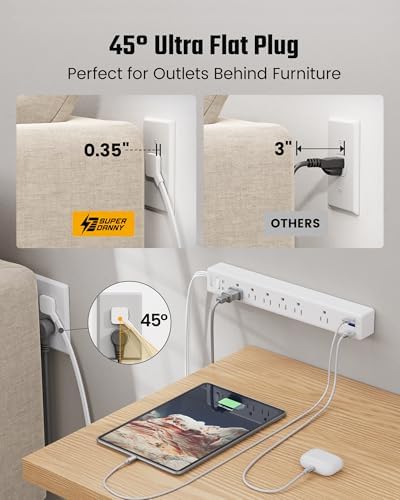 10Ft Flat Extension Cord with Multiple Outlets, Surge Protector Power Strip - Image 4