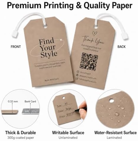 100 PCS Custom Hang Tags, Personalized Tags with Logo Text Image - Image 4