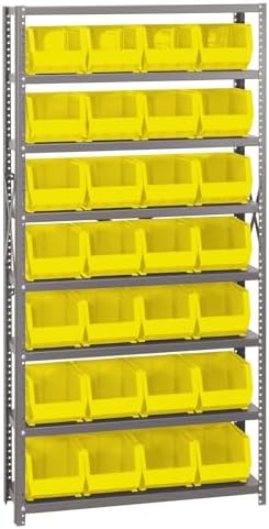 Quantum Storage Systems QSBU-239YL Giant Open Hopper Steel Shelving System, 12" D x 36" W x 75" H, with 8 Shelves and 28 QUS239 Bins, Yellow by QuantumStorageSystems
