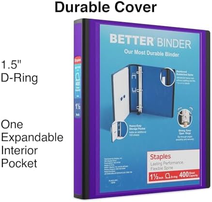 Staples Better 1.5-Inch 3-Ring Binder, Purple, Heavy-Duty - Image 2