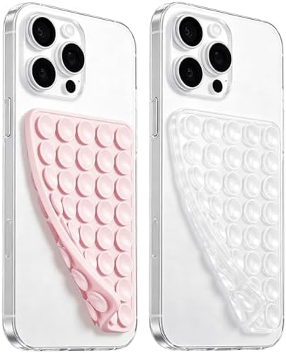 Anteel 2 Pack Silicone Suction Cup Phone Case Mount Double Sided, Hands-Free Silicon Phone Grip with Higher Suction Power for Selfies and Videos, Non Slip Phone Accessories (LightPink&Translucent) by PKYAA