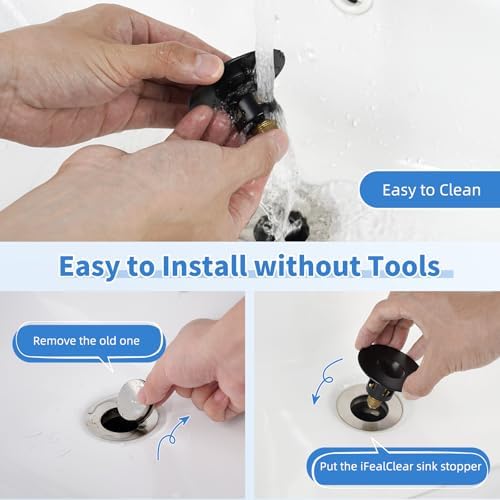 Universal Metal Bathroom Sink Stopper, Drain Strainer Hair Catcher, Black - Image 6
