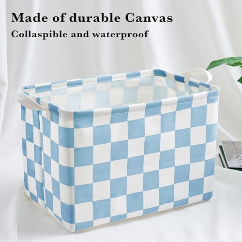 Ohocut Blue White Checkered Canvas Basket, Rectangular Organizing Decorative Storage Basket for Kids Dog Toy, Cute Aesthetic Race Cars Boy Room Decor for Home, Kitchen, Bedroom, Classroom, Shelves - Image 5