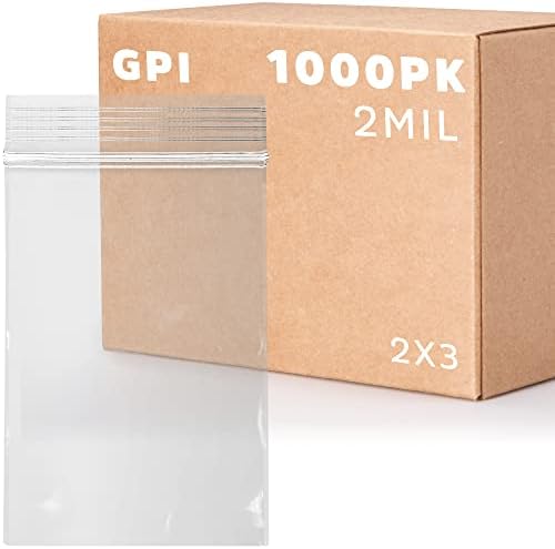 2"x3" Small Zip Bags, 1000 Pack, 2 Mil, Reclosable Jewelry Bags by GPI