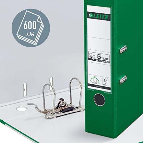 Leitz Plastic Lever Arch File, 90 Percent Recycled Card, 30 Percent Pre-Consumer Recycled Plastic, with Thumbhole and Rado Rings, 80mm Spine 600 Sheet Capacity, Green, 10101055 - Image 3