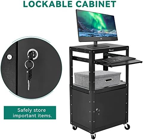 YITAHOME Steel AV Cart with Locking Cabinet & Keyboard Tray Black - Image 4