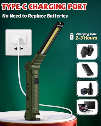 Coquimbo Tool Gifts for Men Him, Rechargeable LED Work Light, 2 Pack Green - Image 6