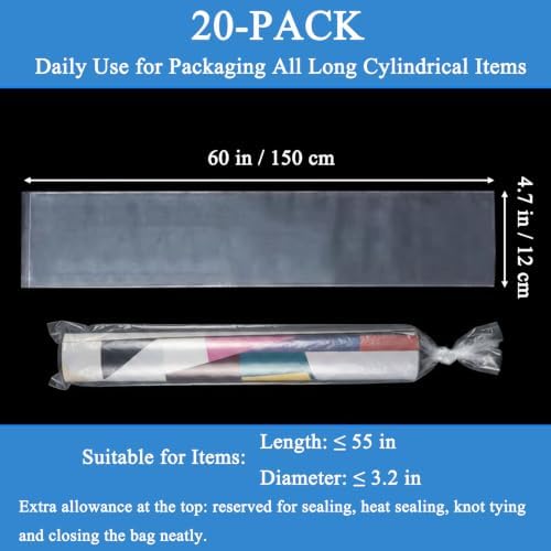 20PCS 4.7" x 60" Extra Long Clear Plastic Sleeves for Posters and Banners - Image 2