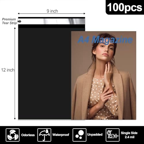 JinRuiKJ Poly Mailers 9x12 Inch, 100 Pcs Shipping Bags, Black - Image 2
