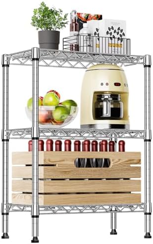 IZEUK 3-Tier Steel Storage Shelves, Heavy Duty Metal Shelf Wire Shelving Rack for Pantry, Kitchen, Living Room, or Office Organization (21.7" W x 11.8" D x 28.6" H, 750LBS, Chrome) by IZEUK