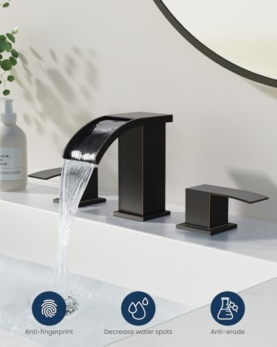gotonovo Waterfall Bathroom Faucet 3 Hole Square Body,Oil Rubbed Bronze - Image 2