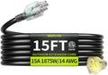 14AWG 15FT Outdoor Extension Cord, Heavy Duty with Lighted End by Seeklyze