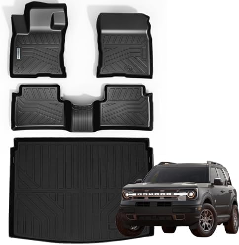 Floor Mats & Trunk Mat for 2021-2025 2026 Ford Bronco Sport Only Fit Sport Version(Non Hybrid) TPE All Weather Protection 2 Rows Car Floor Liners with Cargo Liners Accessories by SANBAN-AXE