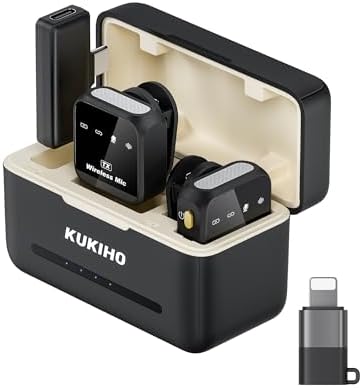 Wireless Lavalier Microphone for iPhone iPad Android With Charging Case 80h Battery Life, Noise Cancellation, 164ft Range Plug-Play Clip On Lapel Mic for Youtube, Video Recording, Vlog, Live Streaming by KUKIHO