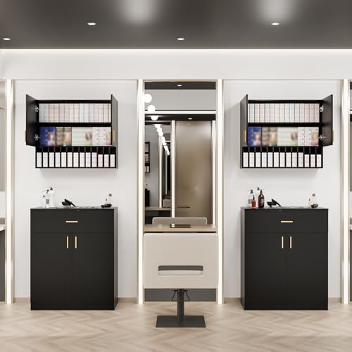 OmySalon Salon Storage Station Barber Station, Salon Stations for Hair Stylist, Free Standing Cabinet Beauty Salon Spa Equipment with 1 Drawers, 1 Storage Cabinet for Hair Styling, Black - Image 6