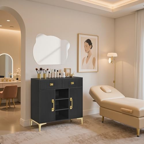 BarberPub Salon Station for Storage, Beauty Salon Cabinet 3161 (Black) - Image 2