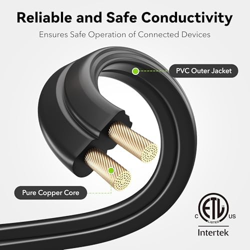 BN-LINK 9ft Indoor Extension Cord, 2 Pack, 3-Outlet Polarized Flat Cable, Household Power Cord for Home, Office, and Holiday Decorations, Black - Image 4